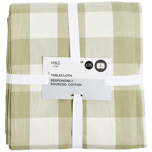 M&S Gingham Tablecloth Green