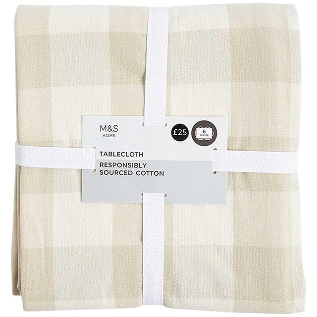 M&S Gingham Tablecloth Natural GOODS M&S   