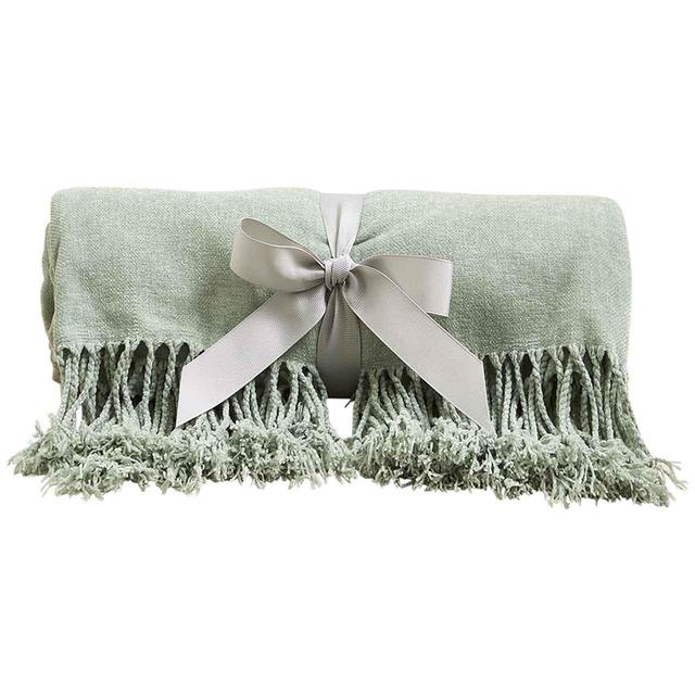 M&S Collection Chenille Plain Throw One Size Sage GOODS M&S   