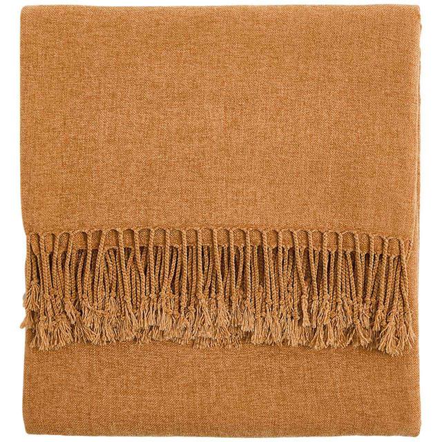 M&S Collection Chenille Plain Throw One Size Caramel GOODS M&S   