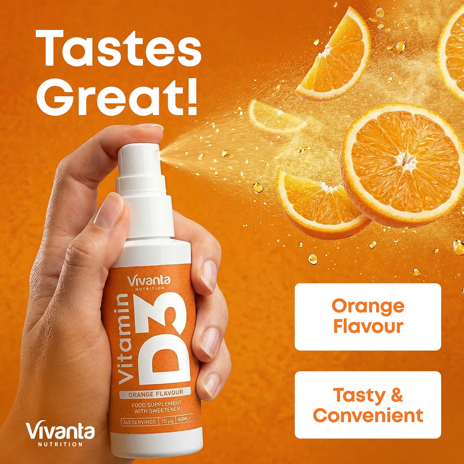Vivanta Nutrition Vitamin D Spray 3000IU Orange Flavour 60ml, imported from the UK