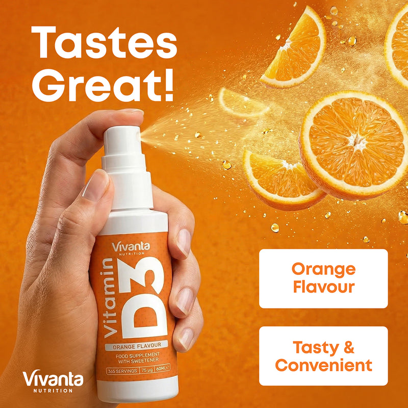 Vivanta Nutrition Vitamin D Spray 3000IU Orange Flavour 60ml, imported from the UK