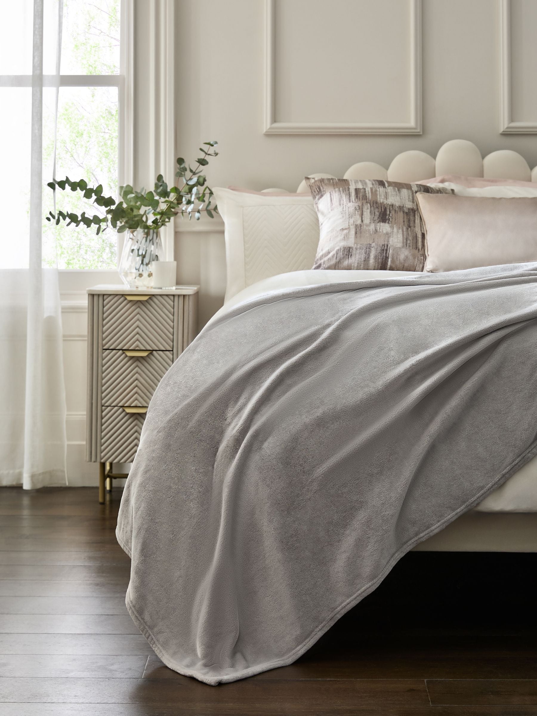 Silver Plush Fleece Throw