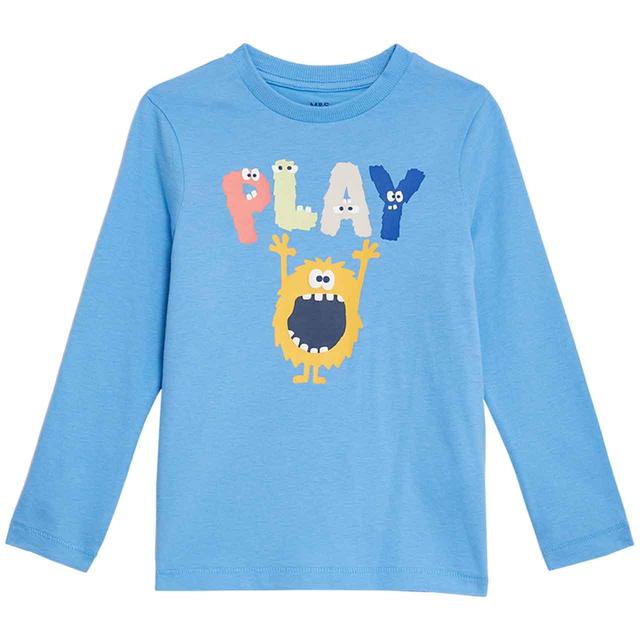 M&S Monster Graphic Top 5-6 Y Blue GOODS M&S   