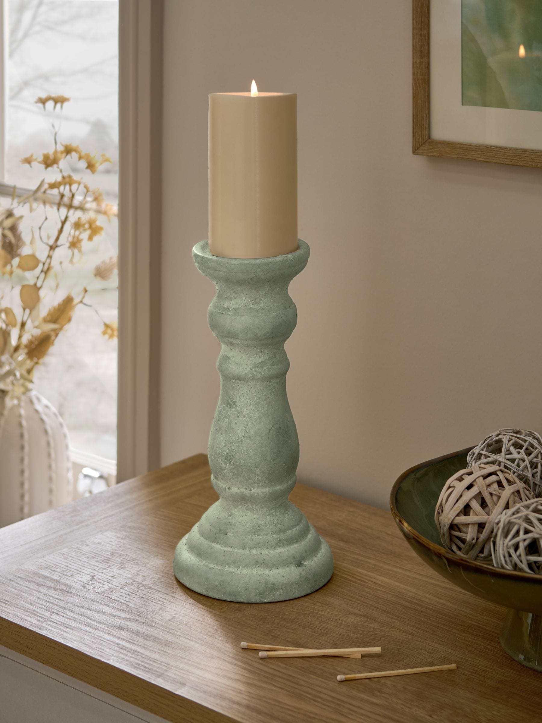 Lydford natural pillar candle holder, imported from the UK