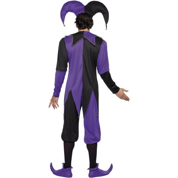 Smiffys Medieval Jester Costume purple top trousers hat, imported from the UK