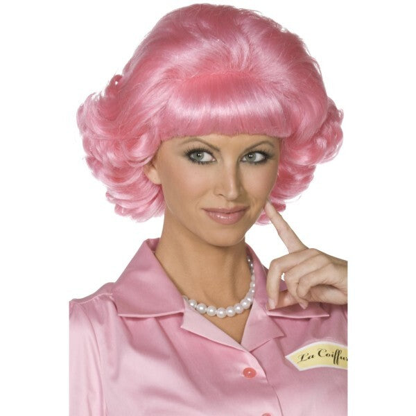 Smiffys Grease Frenchy wig pink short curly (British brand)