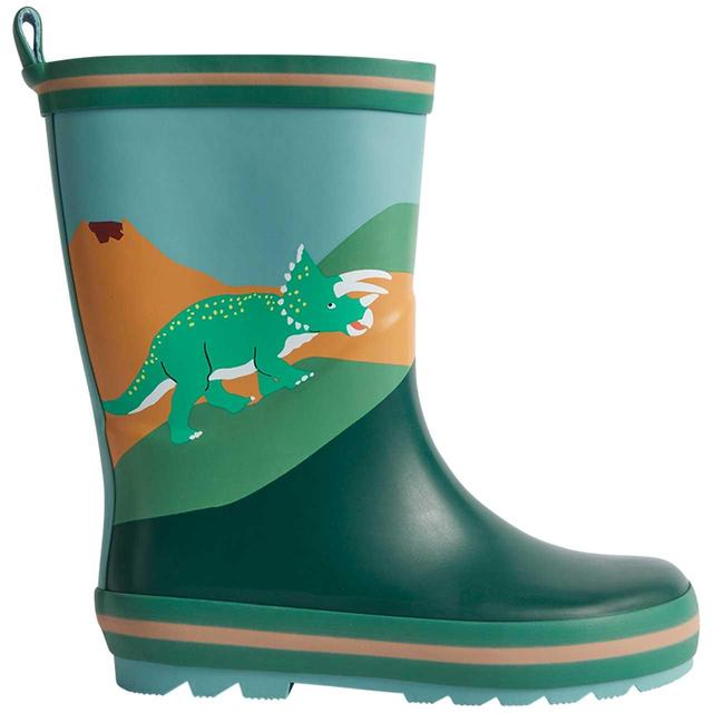 M&S Kids Dino Print Wellies 6-13 Green Mix