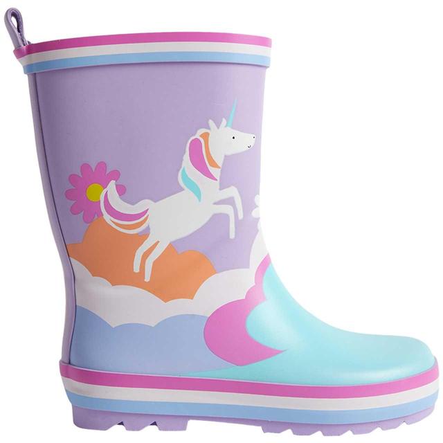 M&S Kids Unicorn Print Wellies Size 6-13 Lilac