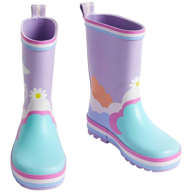 M&S Kids Unicorn Print Wellies Size 6-13 Lilac