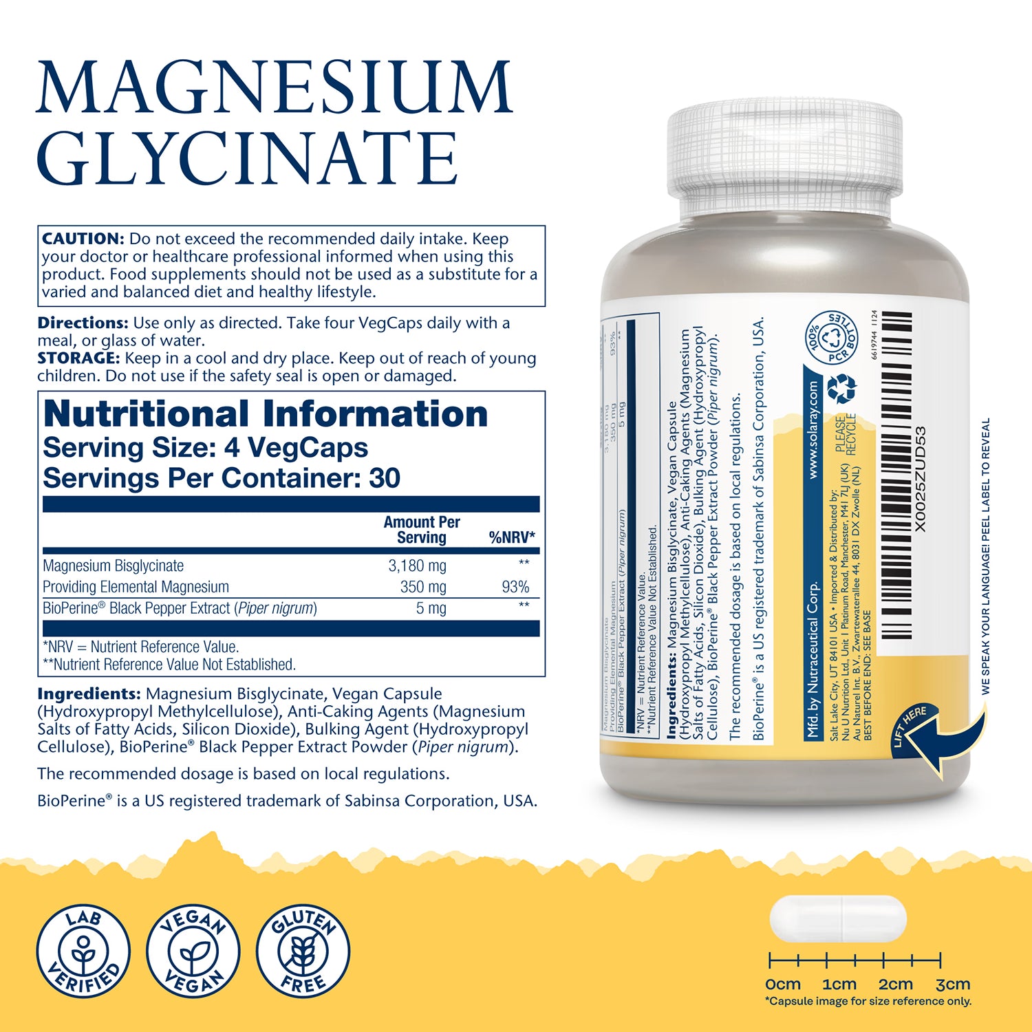 Solaray Magnesium Glycinate 350mg 120 capsules, UK version