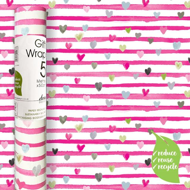 Pink Ribbon Hearts Gift Wrap Roll   5m GOODS M&S   