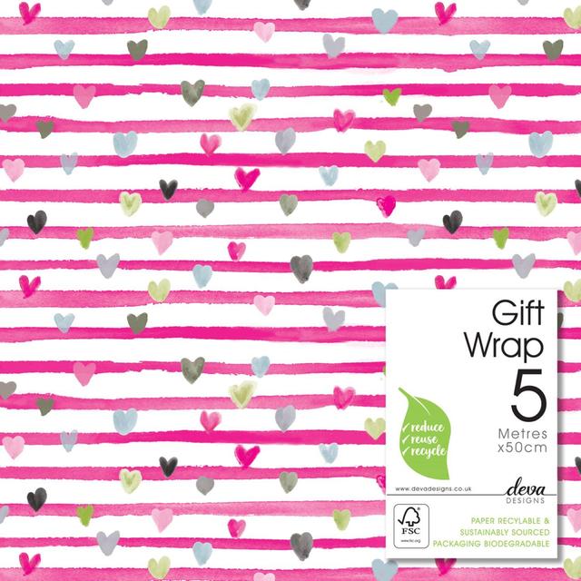 Pink Ribbon Hearts Gift Wrap Roll   5m