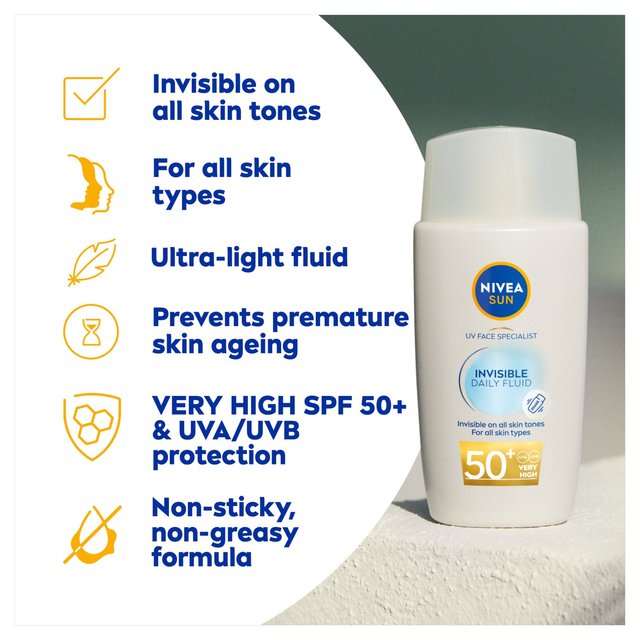 NIVEA SUN UV Face Invisible Daily Fluid SPF 50 Sunscreen   40ml GOODS M&S   