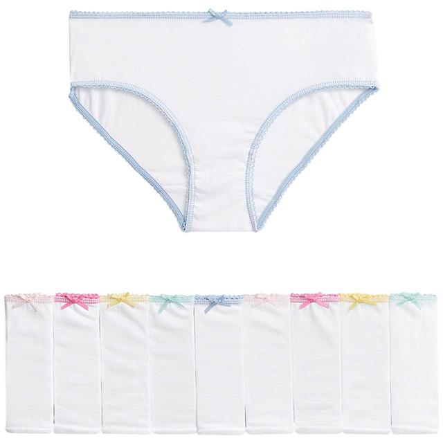 M&S Girls Pure Cotton Knickers 10 Pack 2-12 Years White GOODS M&S   