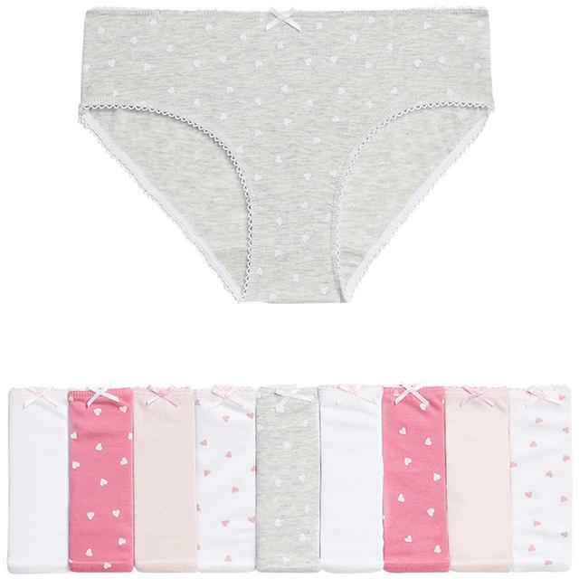 M&S Girls 10pk Pure Cotton Heart Knickers Pink Mix 2-12 Years GOODS M&S   