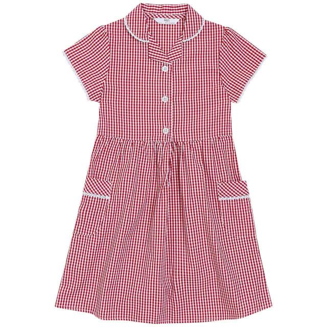 M&S Girls Pure Cotton Gingham School Dress Red 3-12 Years