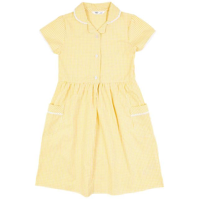 M&S Girls Pure Cotton Gingham School Dress 3-12 Years Yellow