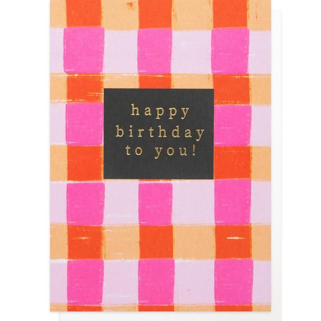 Caroline Gardner Pink Check Birthday Card