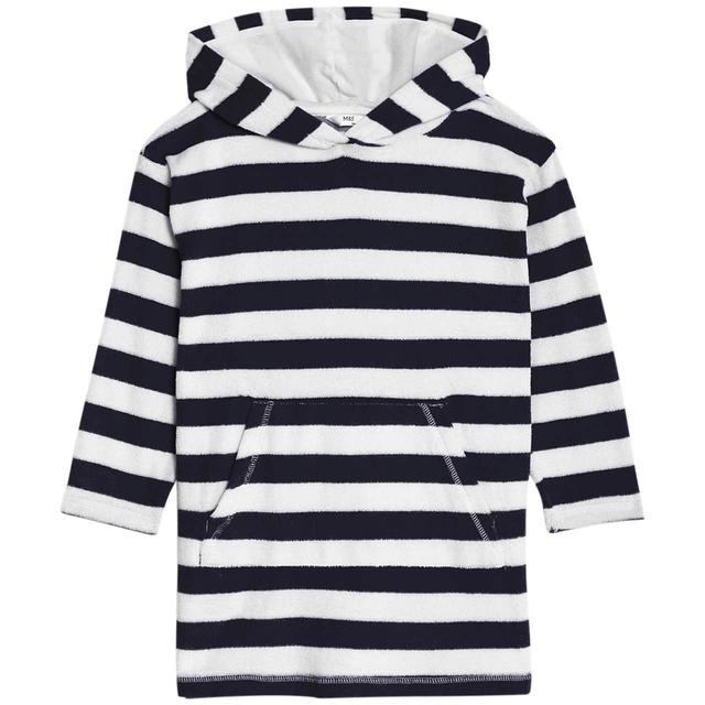 M&S Stripe Towelling Poncho 2-7 Years Navy GOODS M&S   