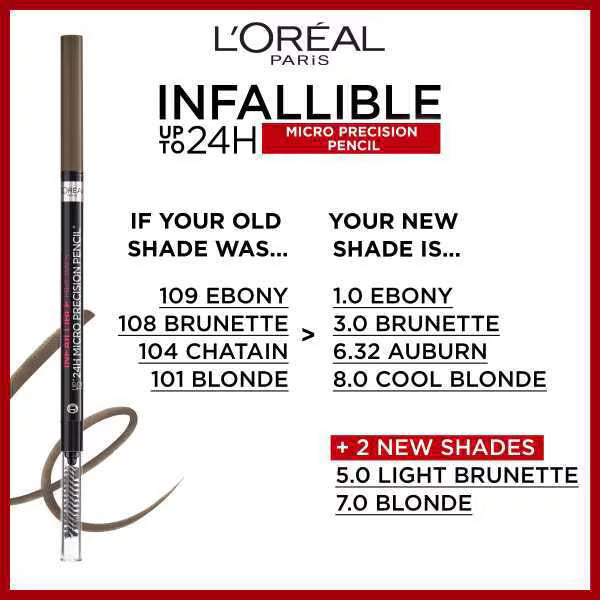 L'Oréal Paris Infallible Auburn eyebrow pencil, UK version