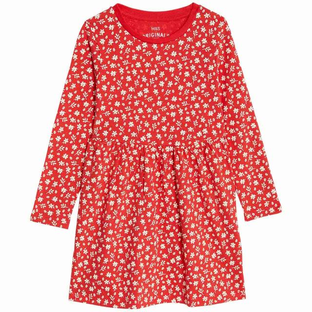 M&S Printed Dress 2-8 Years Red GOODS M&S   