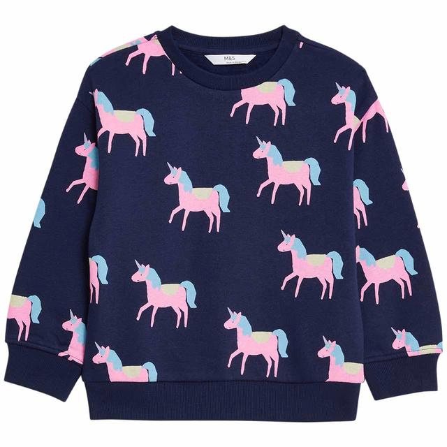 M&S Unicorn Sweatshirt 2-7 Years Navy GOODS M&S   