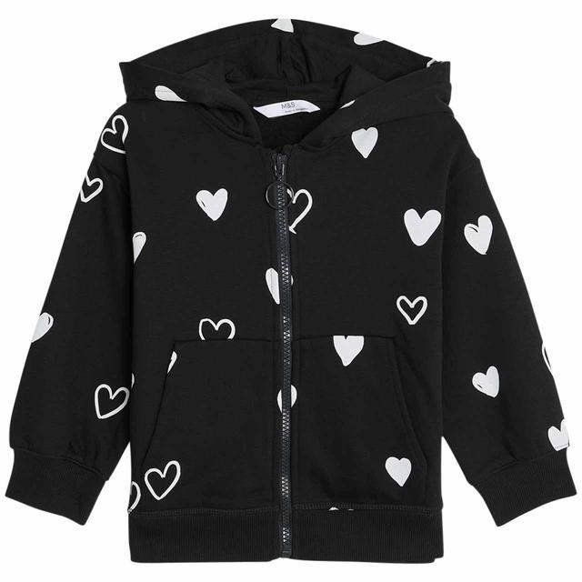 M&S Heart Zip Up Sweatshirt 2-7 Years Carbon GOODS M&S   