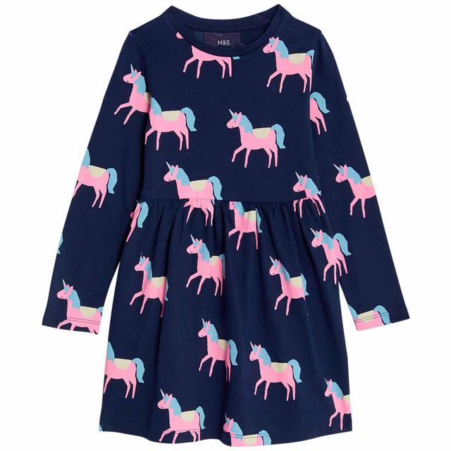 M&S Printed Dress 2-8 Years Navy GOODS M&S   