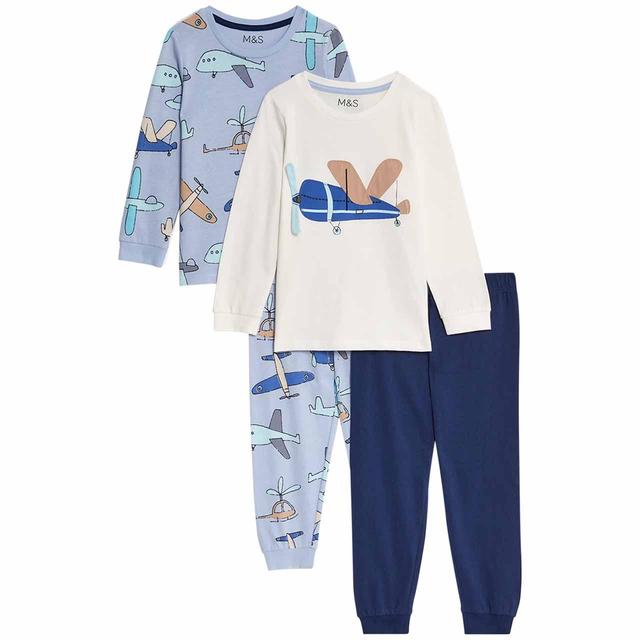 M&S 2pk Aeroplane Pyjama 2-7 Y Blue GOODS M&S   