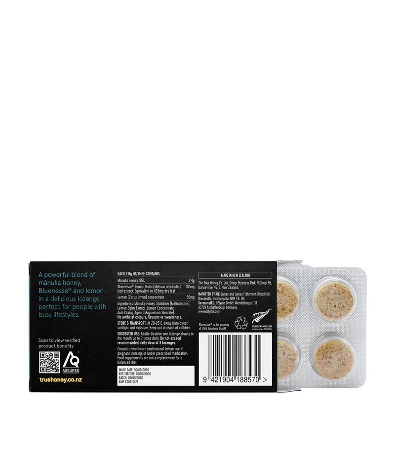 True Honey Co Mnuka Honey Lozenges Bluenesse Lemon 8 capsules (British brand)