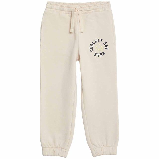 M&S Smiley Face Slogan Joggers 2-7 Years Stone GOODS M&S   