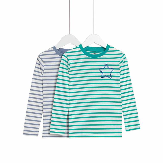 M&S Star Stripe Tops 2 Pack 2-7 Years Green