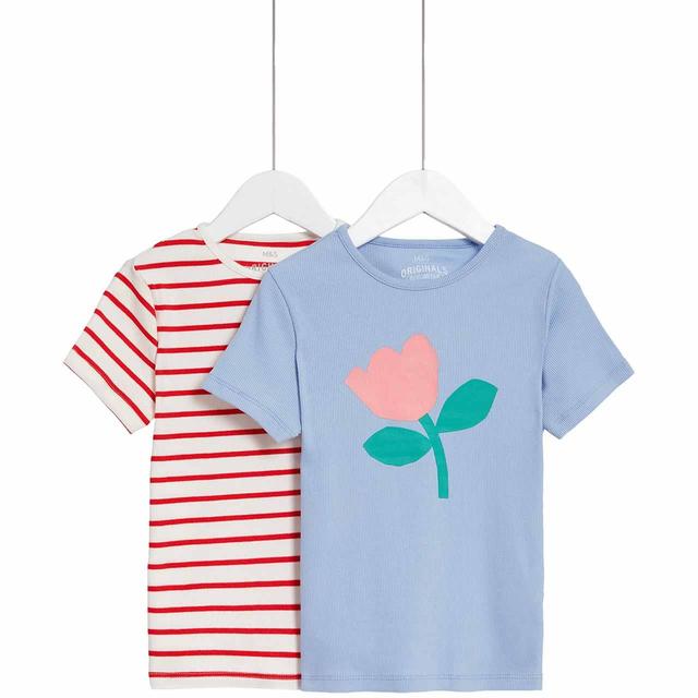 M&S 2pk Floral TShirt 2-7 Years Multi GOODS M&S   