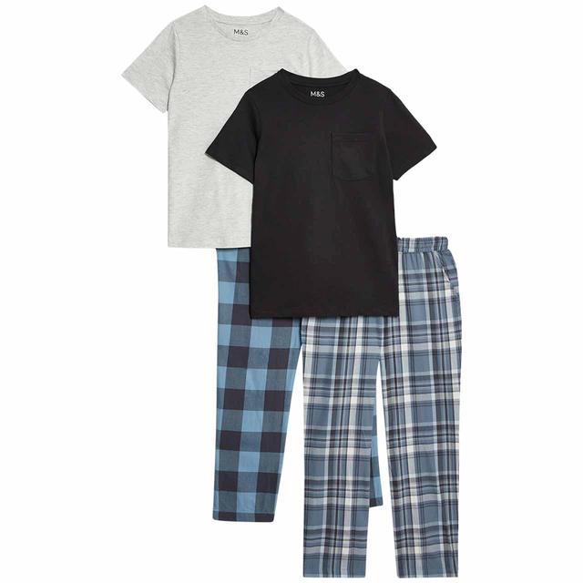 M&S Older Boys Check Pyjamas 7-12 Years Black