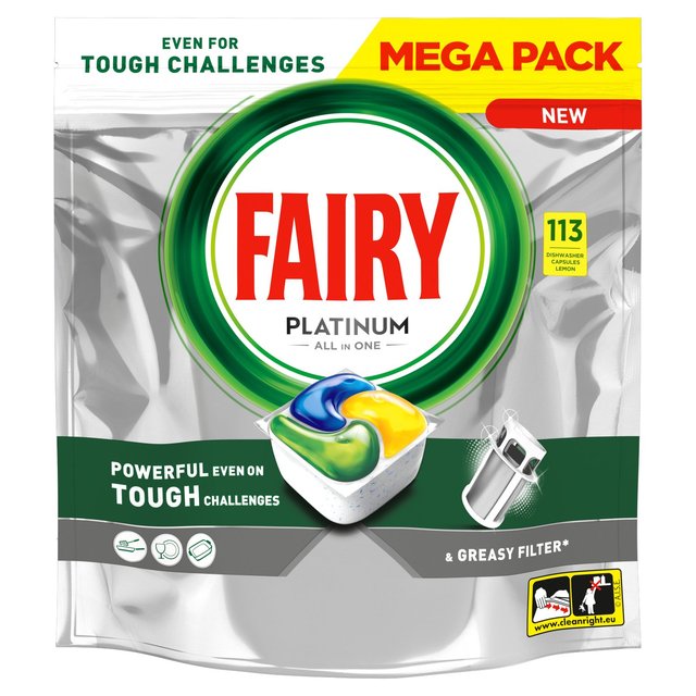 Fairy Platinum All In One Lemon Dishwasher Tablets   113 per pack GOODS M&S   