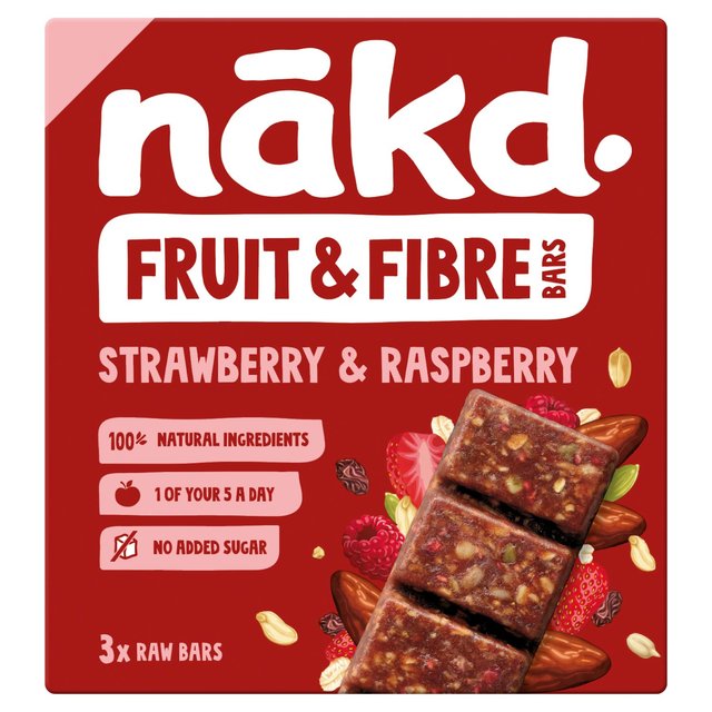 nakd. Fruit & Fibre Strawberry & Raspberry Multipack   3 x 44g