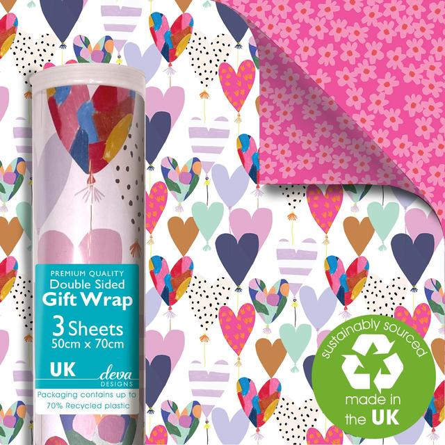 Hearts Double Sided Gift Wrap Sheets   3 per pack GOODS M&S   