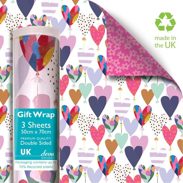 Hearts Double Sided Gift Wrap Sheets   3 per pack GOODS M&S   