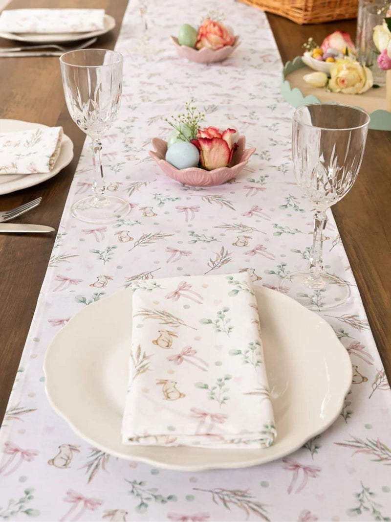 Avalon Home white bunnies and bows table runner 32x230cm - British product