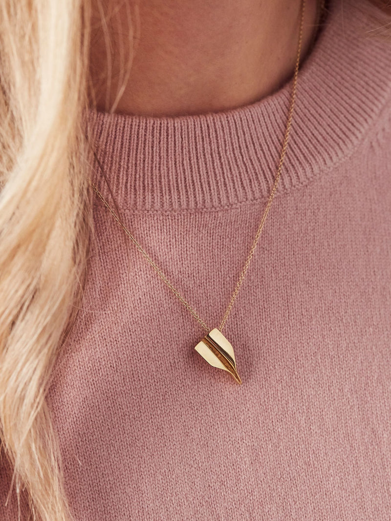 Posh Totty Designs 18ct yellow gold paper plane necklace, UK version