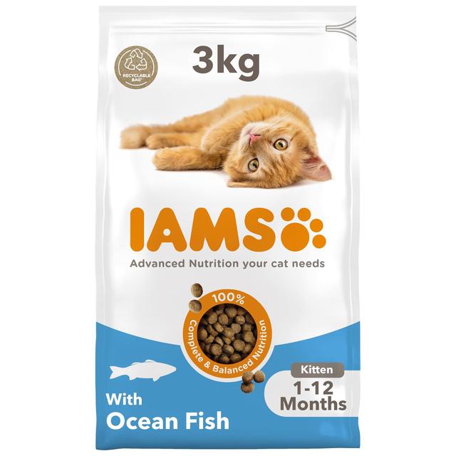 IAMS 1-12 Months Kitten Dry Cat Food Ocean Fish   3kg GOODS M&S   