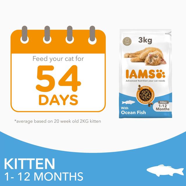 IAMS 1-12 Months Kitten Dry Cat Food Ocean Fish   3kg GOODS M&S   