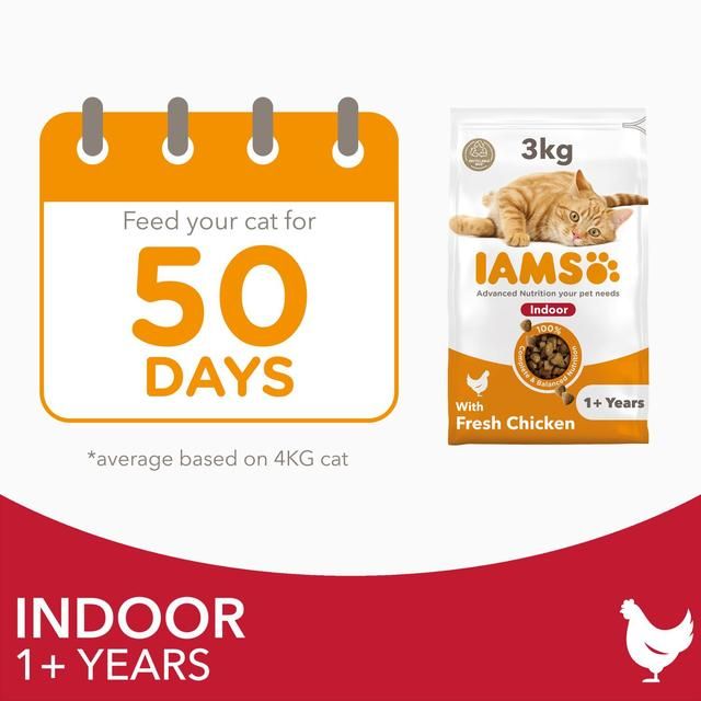 IAMS 1+ Years Indoor Dry Cat Food Chicken   3kg