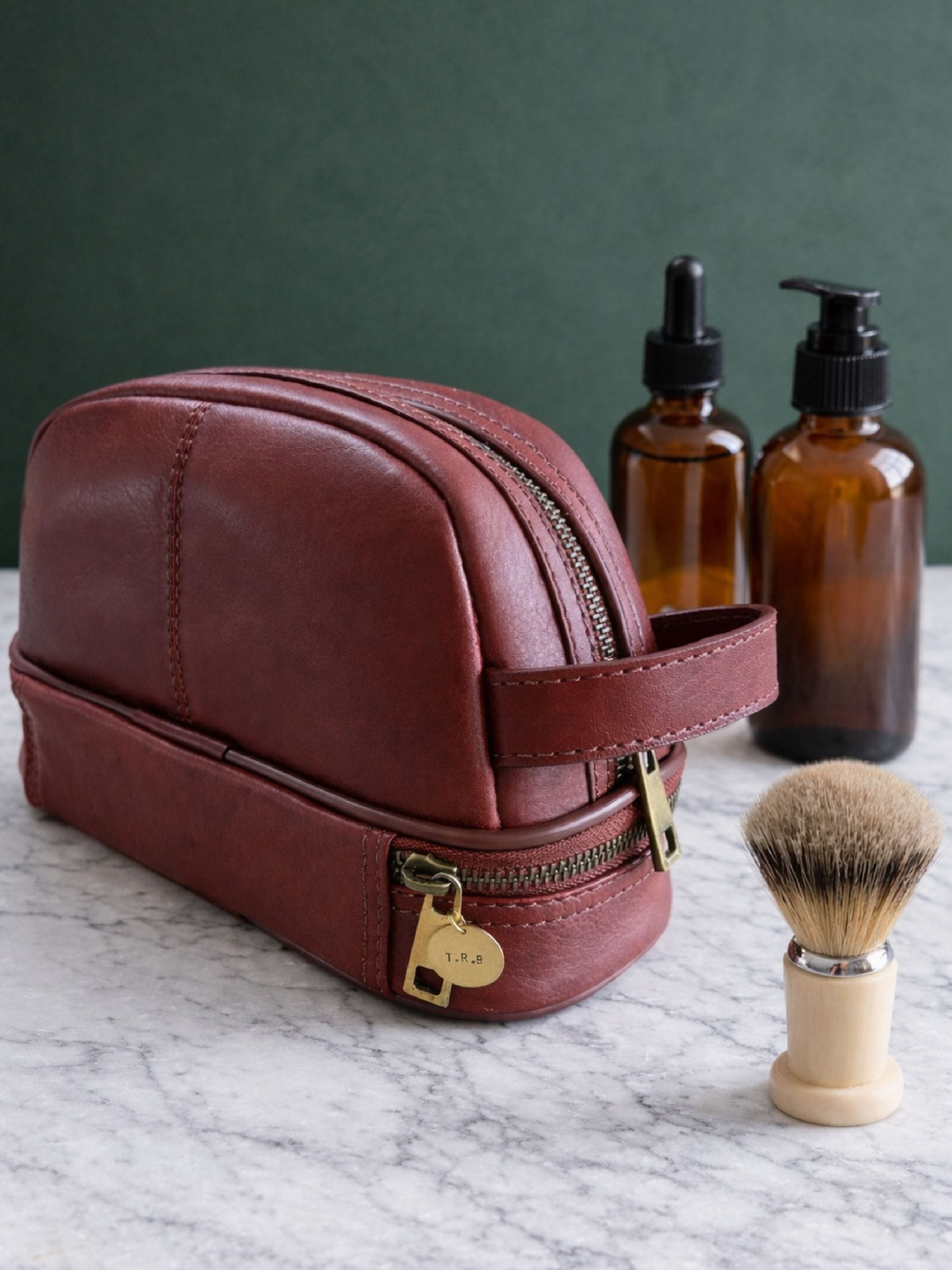 Posh Totty Designs personalised leather wash bag (British brand)