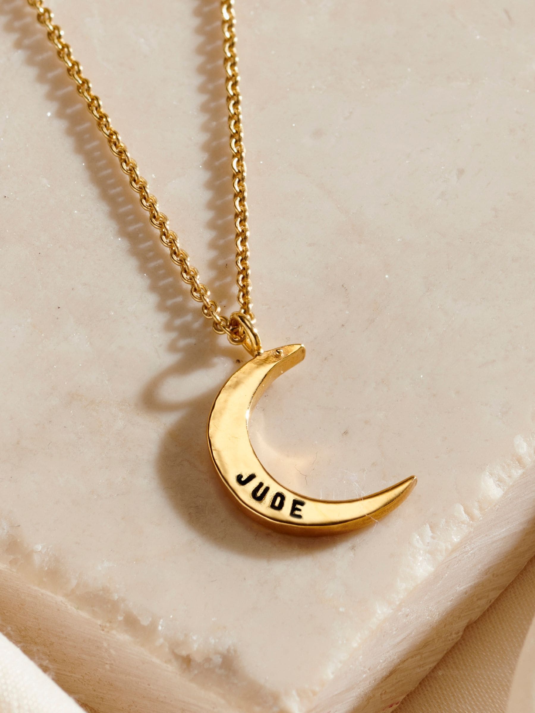 Posh Totty Designs personalised crescent moon necklace, imported from the UK