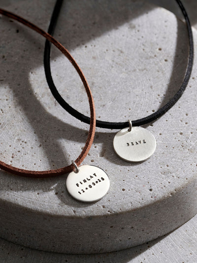 Next Posh Totty Designs Personalised Silver Disc Necklace with Leather Cord- Buy online at McGrocer