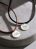 Posh Totty Designs personalised silver disc necklace with leather cord, UK version