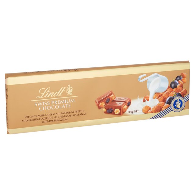 Lindt Gold Bar Milk Chocolate Hazelnut & Raisin   300g GOODS M&S   