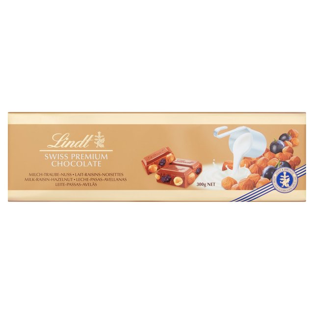 Lindt Gold Bar Milk Chocolate Hazelnut & Raisin   300g GOODS M&S   